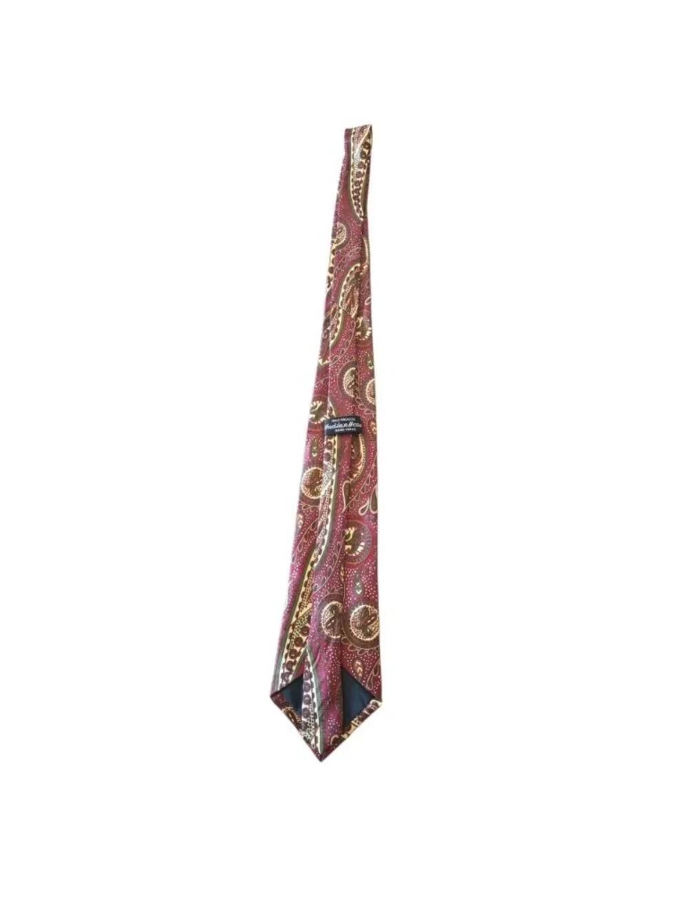 Vintage Indian Head Paisley Necktie Burgundy Red Green Cream Handmade Tie