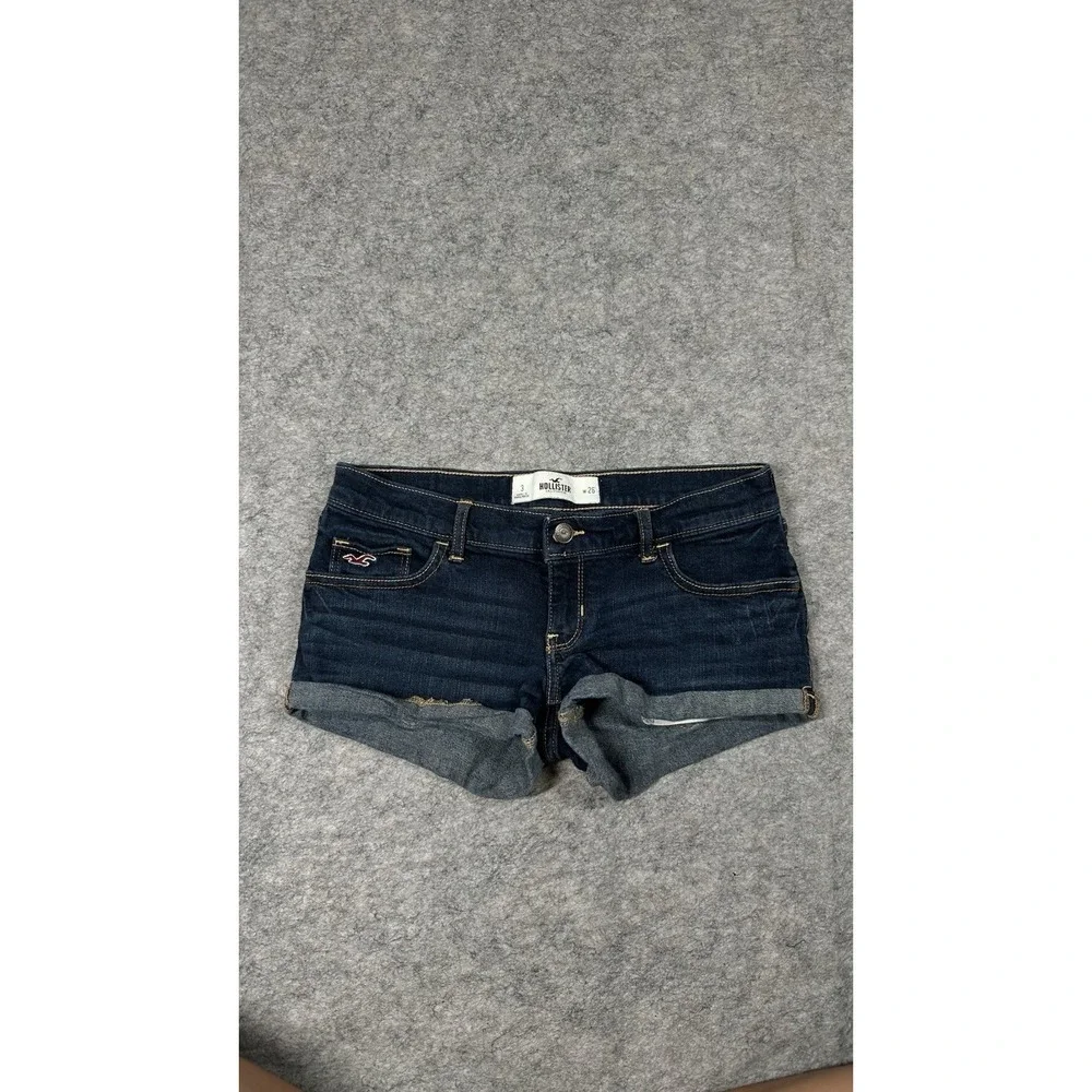 VTG Y2K Hollister Micro Mini Denim Booty Shorts Size 3/26 Rolled Hem Festival 90