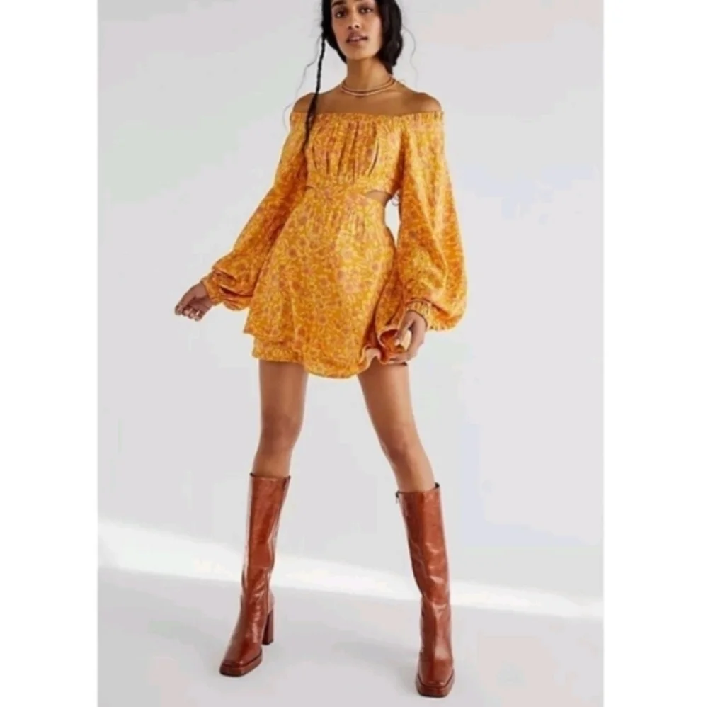 Free People Jael Printed Mini Dress In Golden Combo sz S