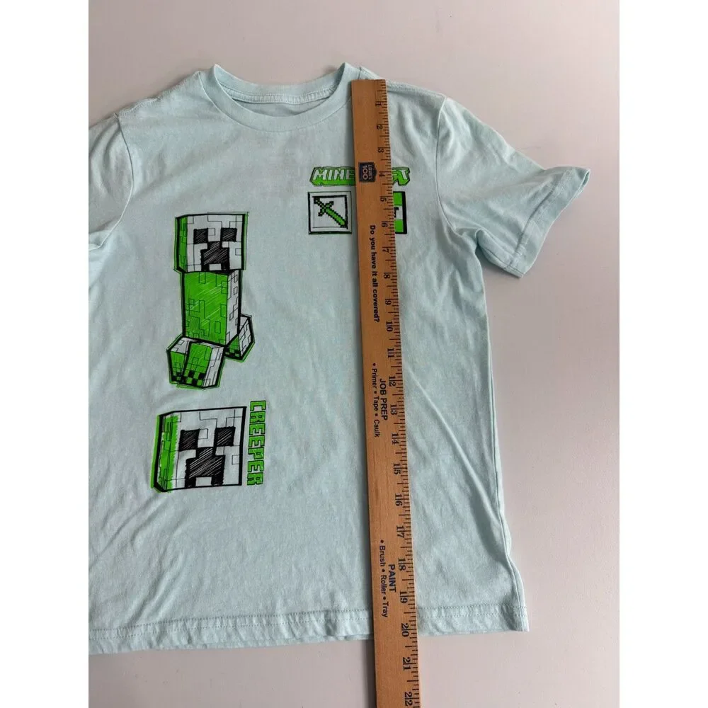 Mojang Studios Boys Blue Green Minecraft Creeper TNT Short Sleeve T Shirt Size M