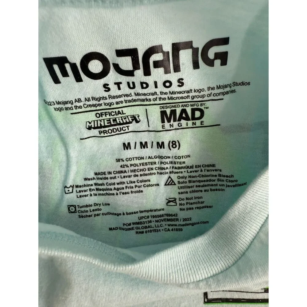 Mojang Studios Boys Blue Green Minecraft Creeper TNT Short Sleeve T Shirt Size M