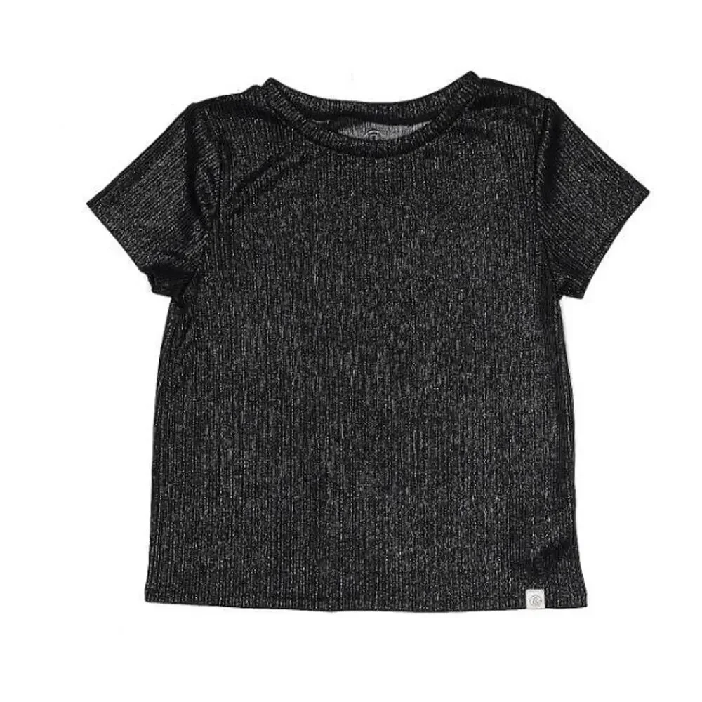 Treasure‎ & Bond Girls Short Sleeve Ribbed Shimmer Tee in Black XL (14/16)