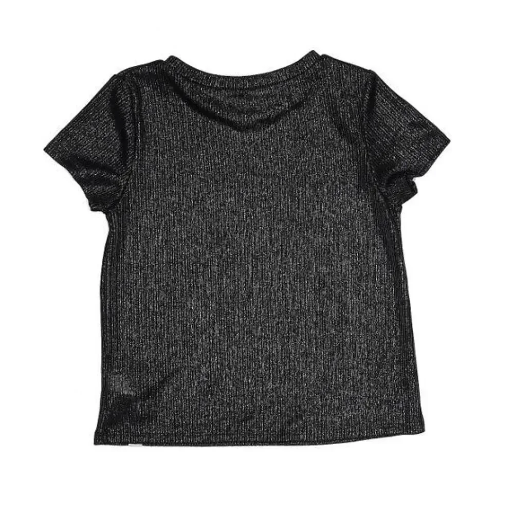 Treasure‎ & Bond Girls Short Sleeve Ribbed Shimmer Tee in Black XL (14/16)