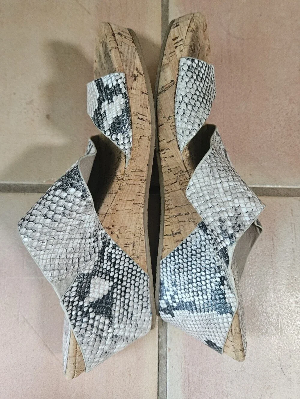 Donald Pliner Gretta Grey Snake Print Cork Wedge Sandals