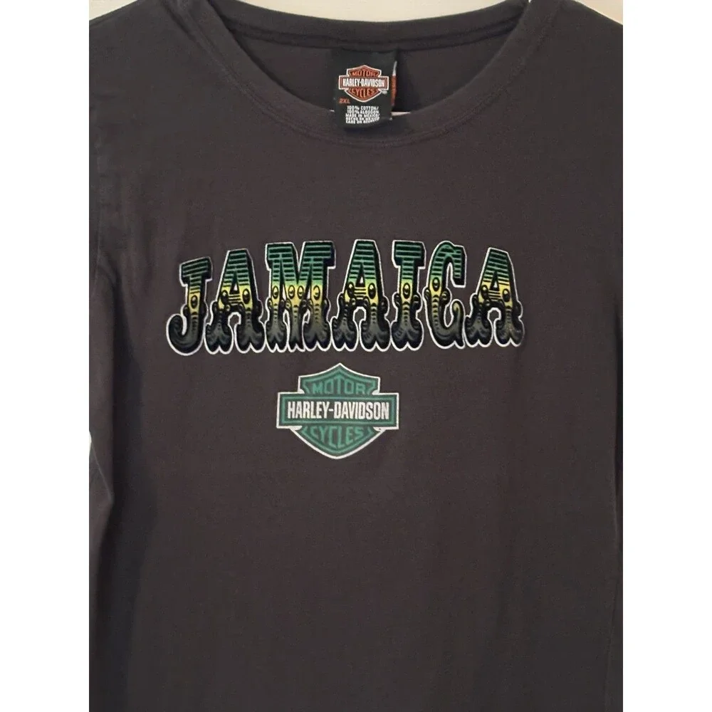Harley Davidson Graphic T Shirt Front & Back Hit Jamaica, Youth XL / Womens S