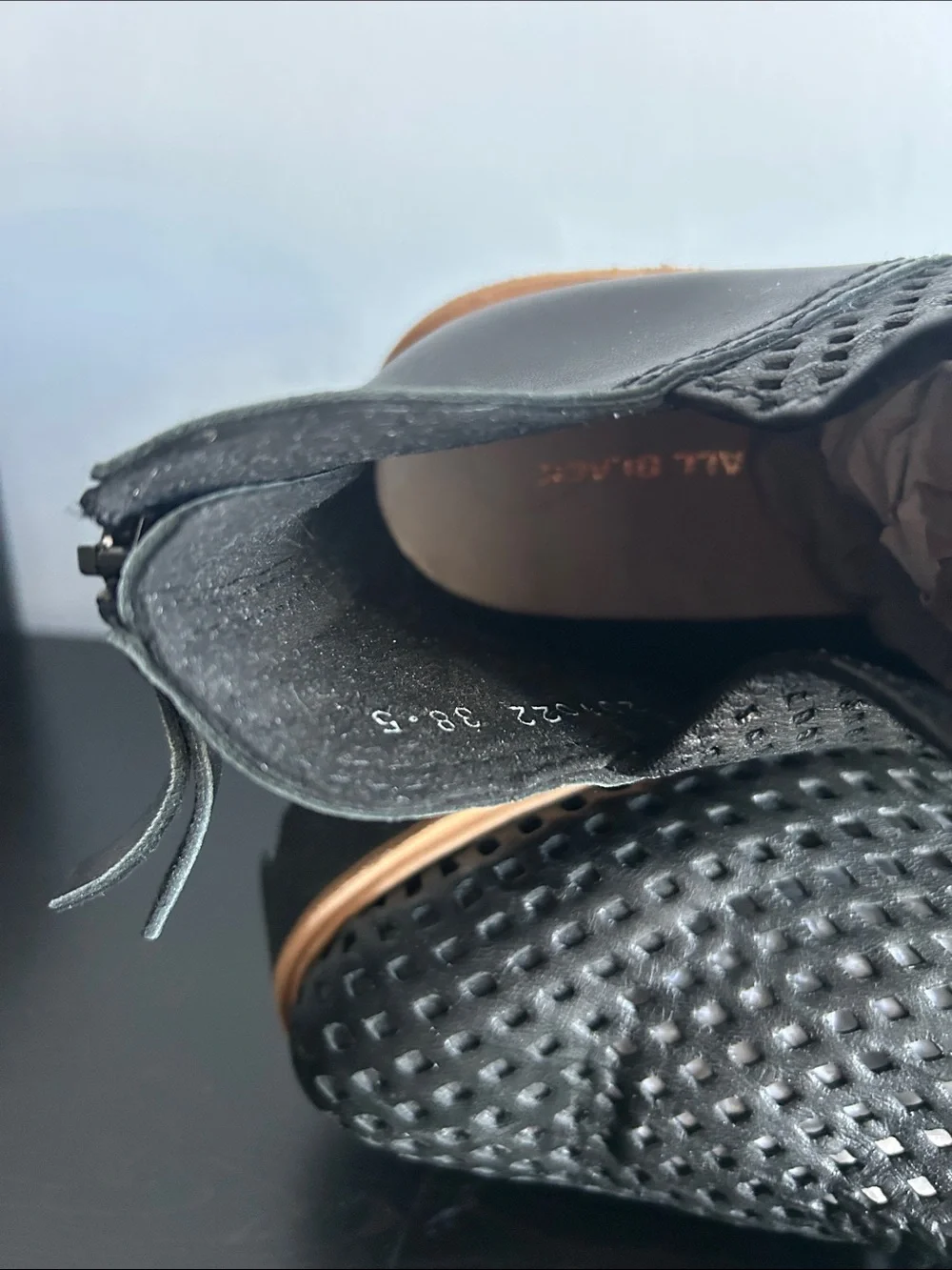 ALL BLACK  Perforated Platform Ankle Shoes 8 Black
