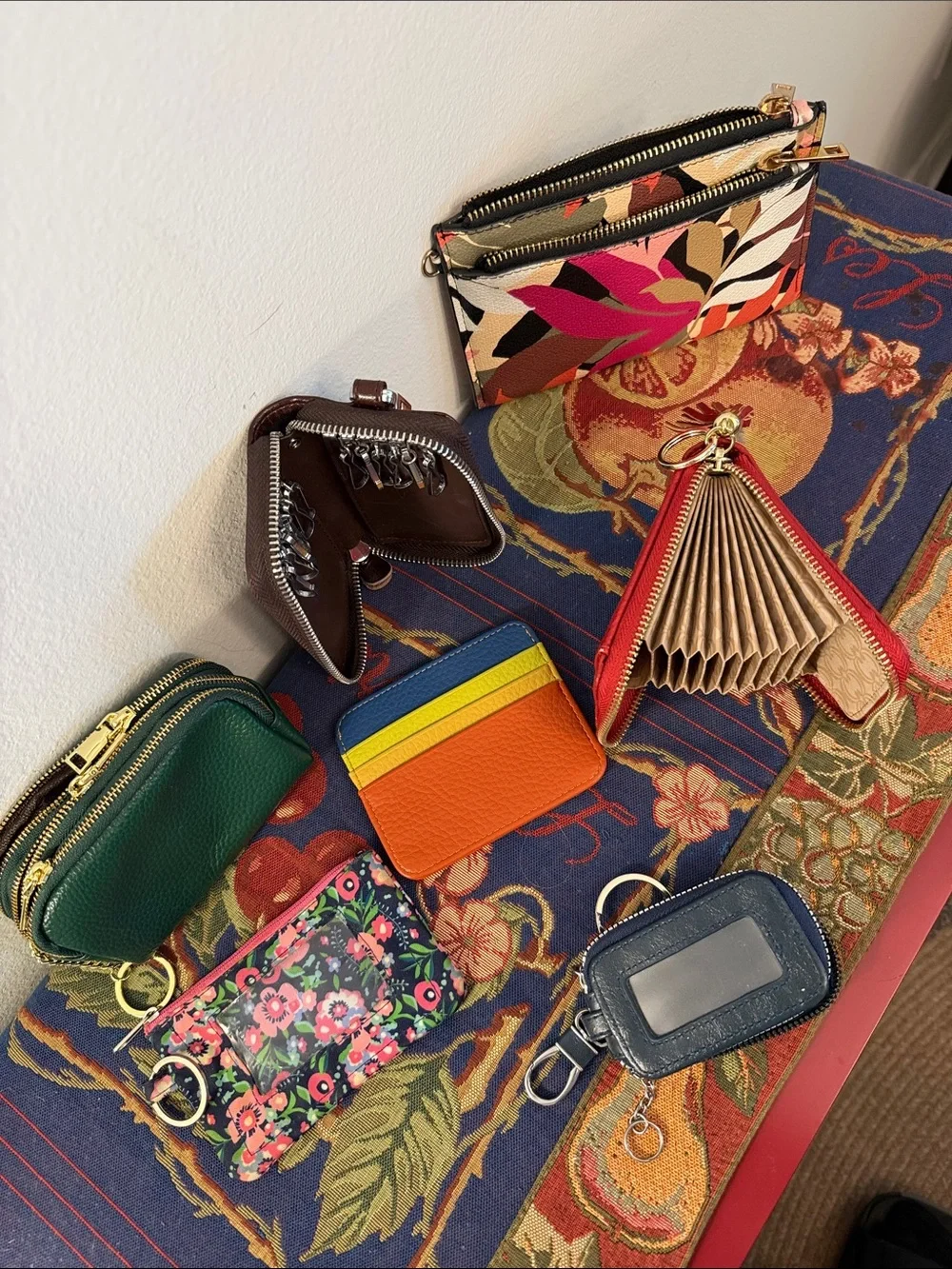 Multi-Color Leather Card Wallet and Key Pouch Set