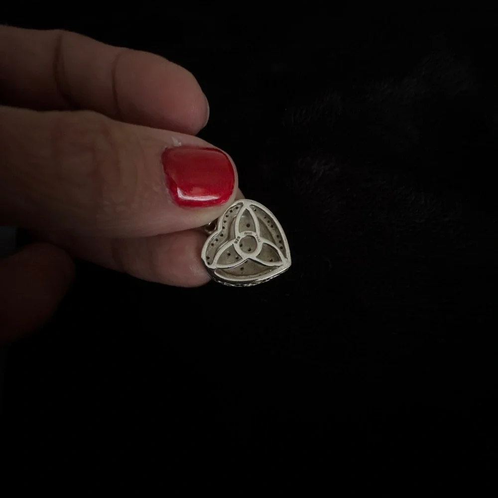 Sterling Silver 925 Heart Pendant – Pave CZ & Filigree Back makers mark Thai