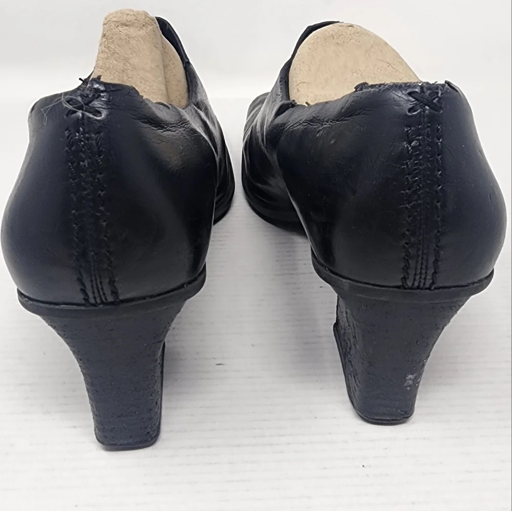 Vintage‎ Black Liz Claiborne Flex Leather Block Heels Comfy Work Shoes Size 8.5