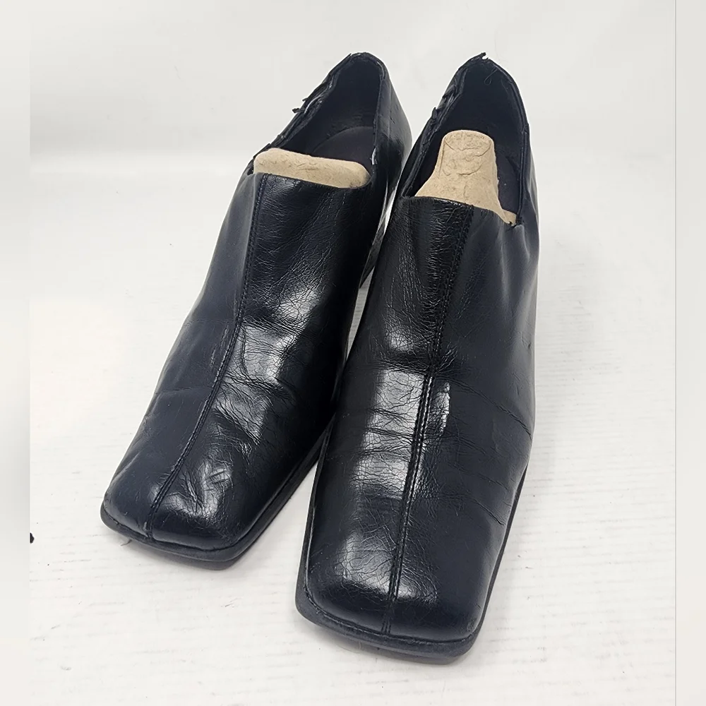 Vintage‎ Black Liz Claiborne Flex Leather Block Heels Comfy Work Shoes Size 8.5