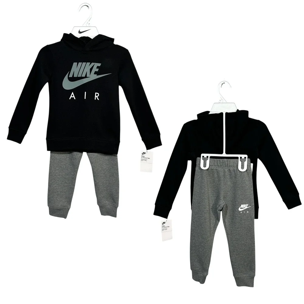 Nike Little Boys Fleece Pullover Hoodie & Joggers‎ Outfit Set Sz 4 Black Gray