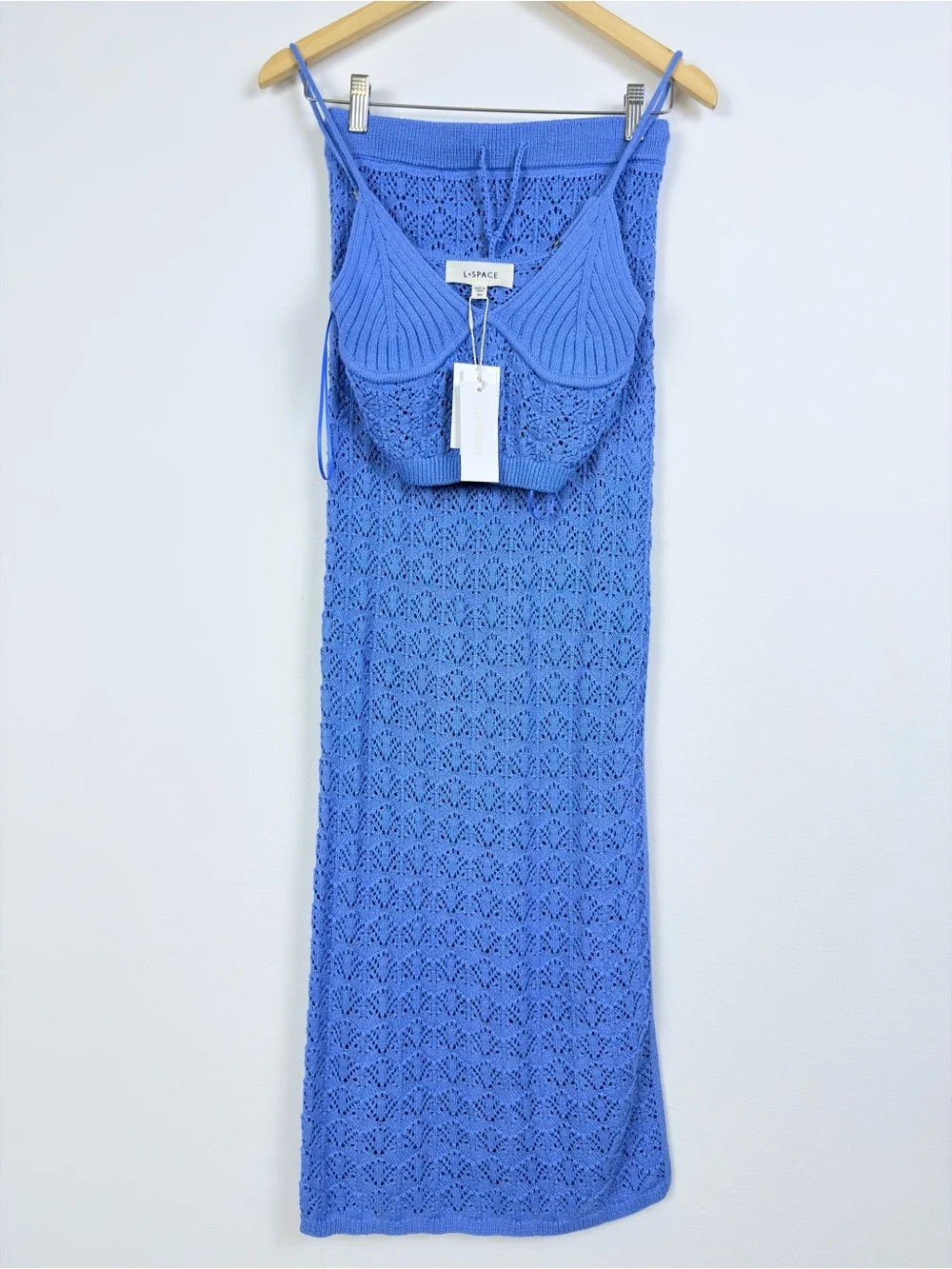 L*SPACE Sweet Talk Knit Set Blue NWT Top S Skirt XS