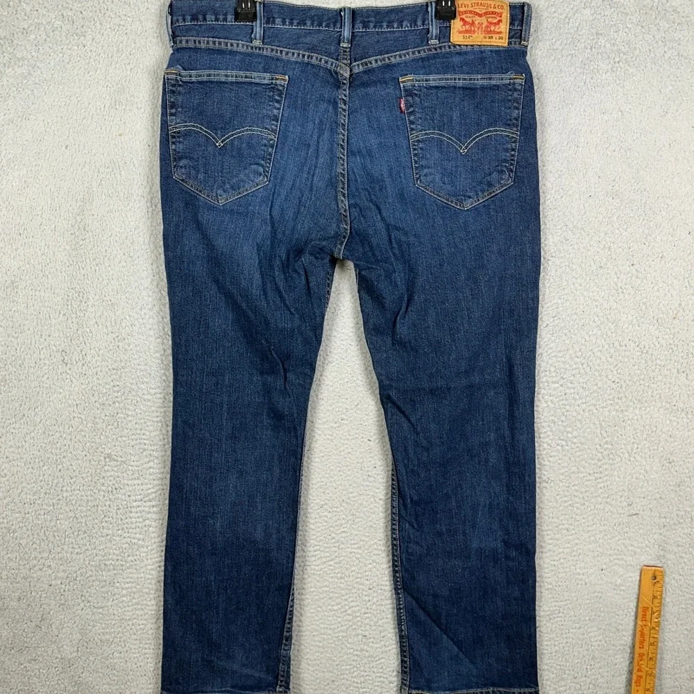 Levi 514 Jeans Mens 38X30 Blue Straight Leg Distressed 5 Pocket Stretch Denim
