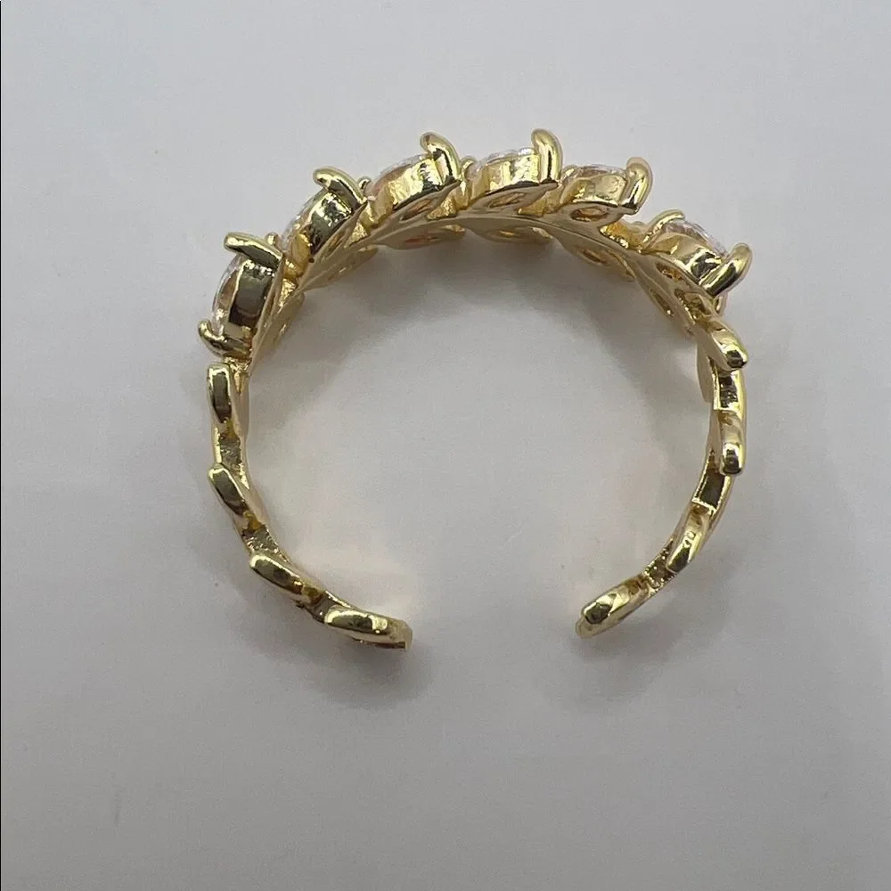 Gold Leaf Crystal Band Ring - Adjustable