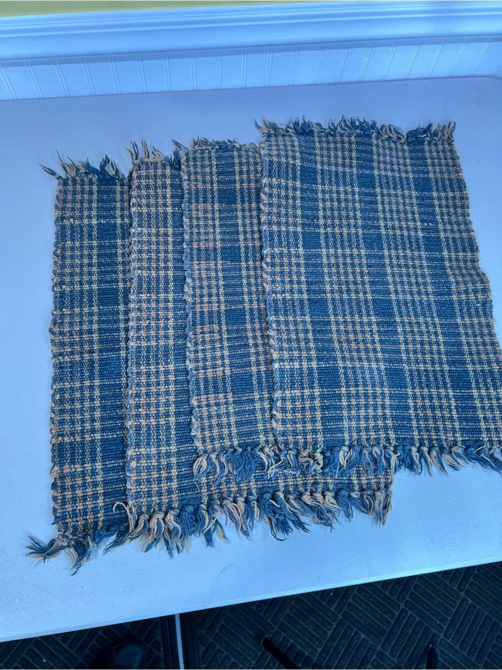 Handwoven Blue Plaid Cotton Table Runner - Unbranded
