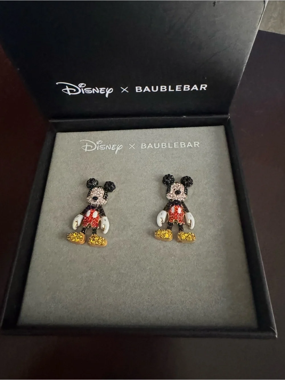 BaubleBar Mickey Mouse Glitter Stud Earrings - Black/Red/Gold