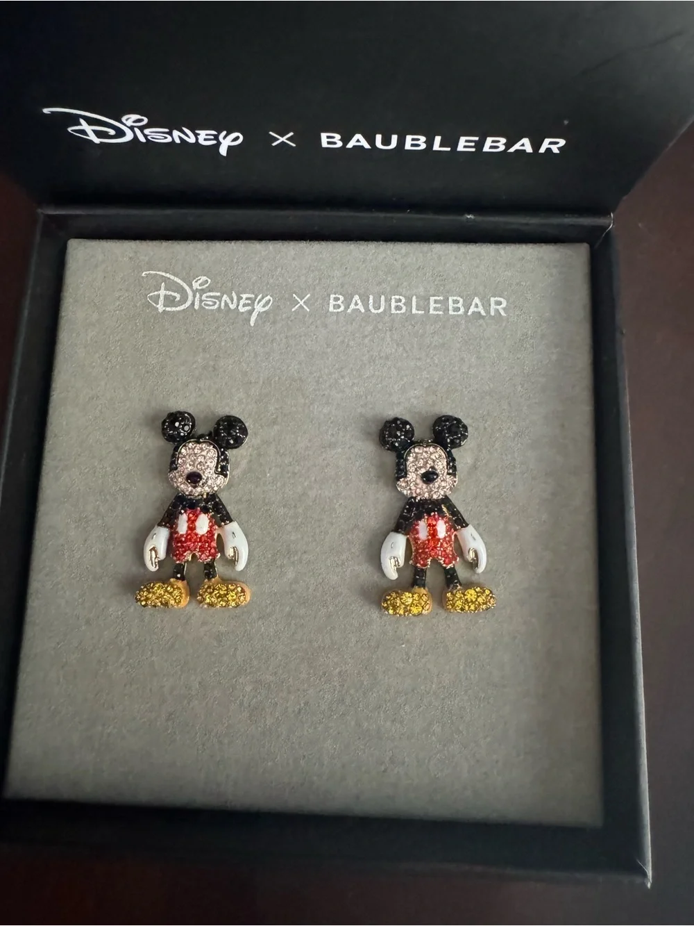 BaubleBar Mickey Mouse Glitter Stud Earrings - Black/Red/Gold