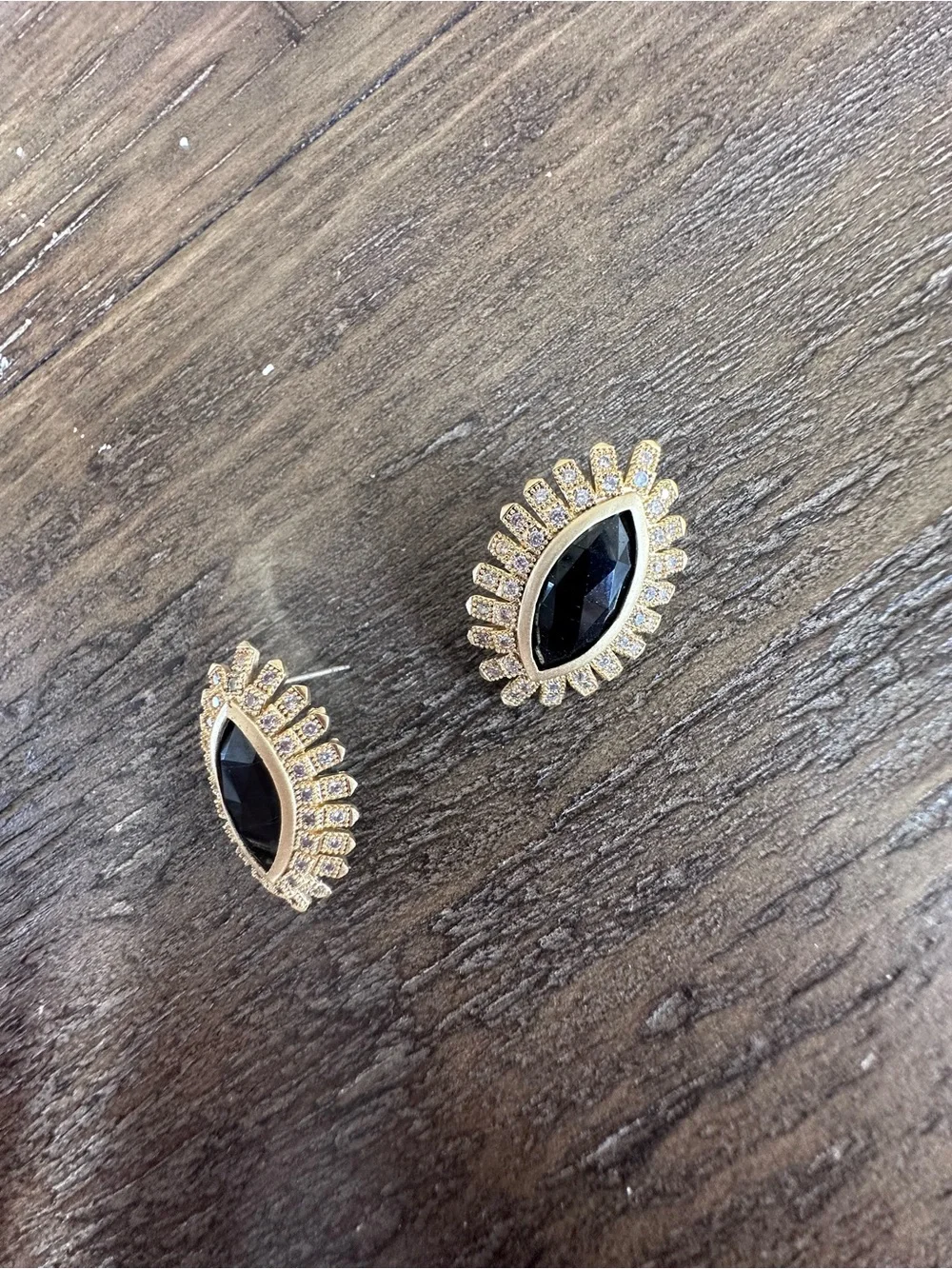 Prototype Kendra Scott - Gold-Tone Black Marquise Crystal Halo Stud Earrings