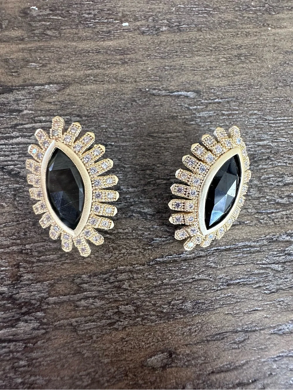 Prototype Kendra Scott - Gold-Tone Black Marquise Crystal Halo Stud Earrings