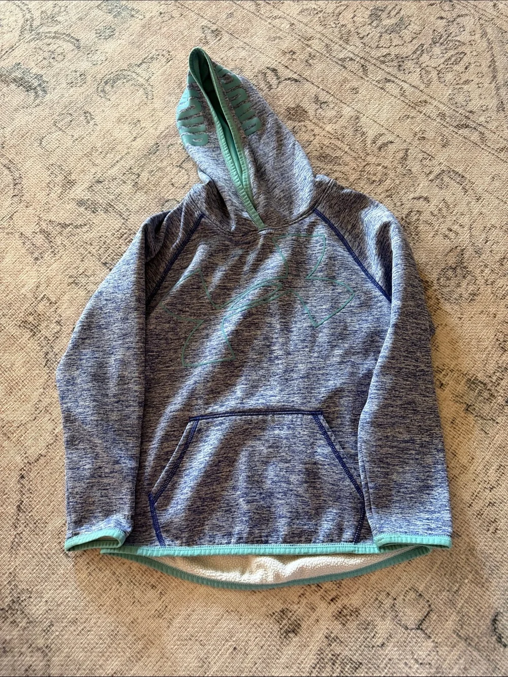 Under Armour Heathered Blue Pullover Hoodie with Mint Accents