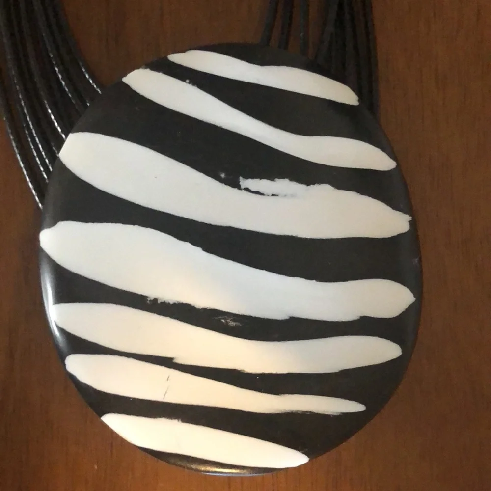 Black and White Zebra Resin Pendant Multi-Strand Necklace
