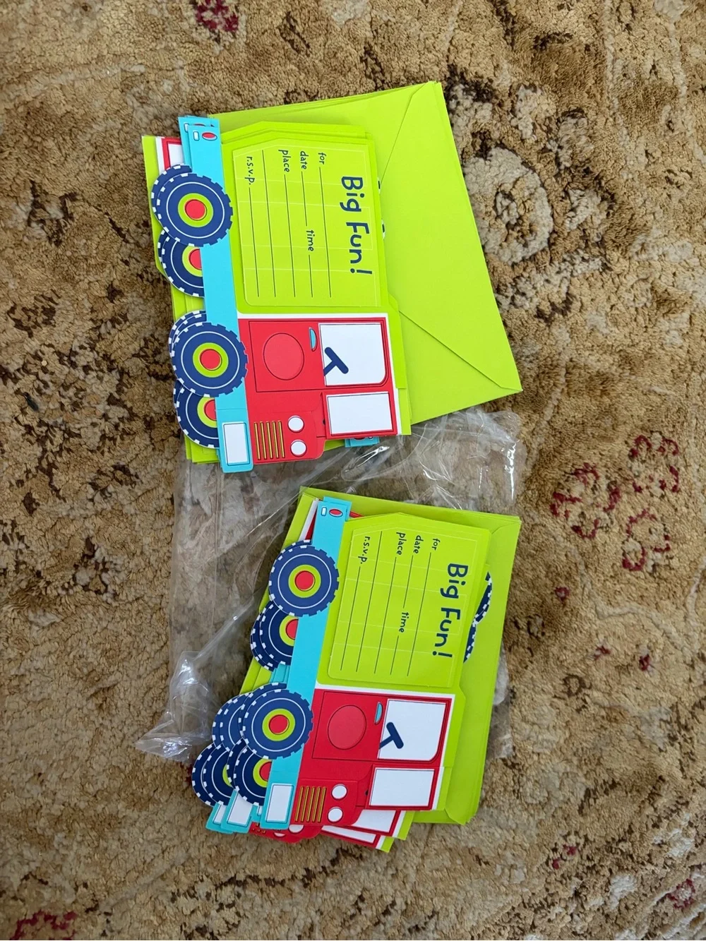 16 NEW Big Fun Truck Party 3D Invitations & envelopes birthday party festive