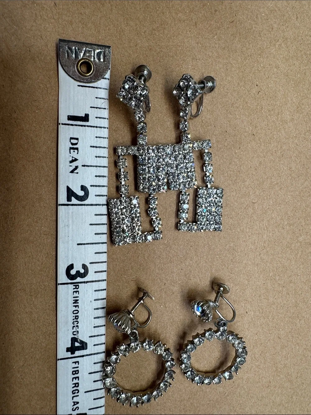 Set of 2 Crystal Vintage  Statement Drop Earrings -  Rhinestone 1950s-60s