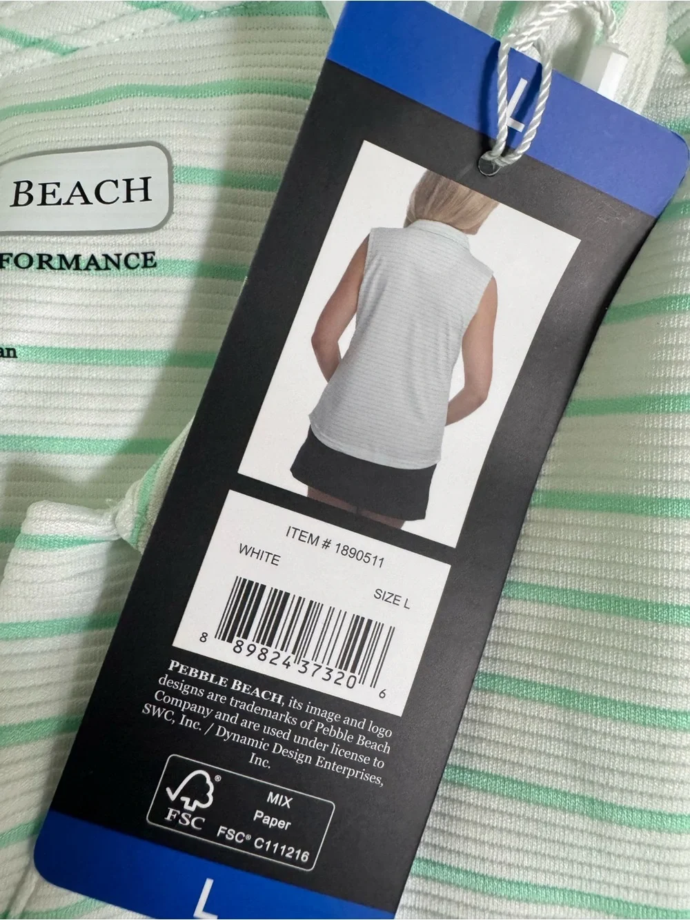 Pebble Beach Womens Collared Sleeveless Polo - Mint Green & White Stripes