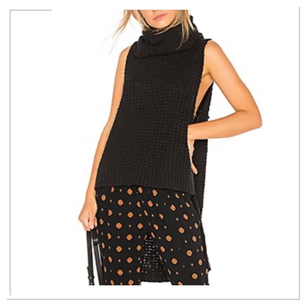 Free People Skyscraper Waffle Knit Sleeveless Sweater Black Size XS