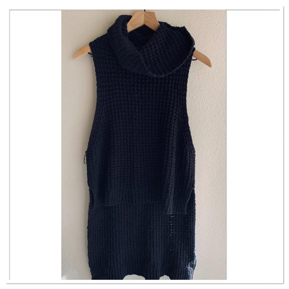 Free People Skyscraper Waffle Knit Sleeveless Sweater Black Size XS