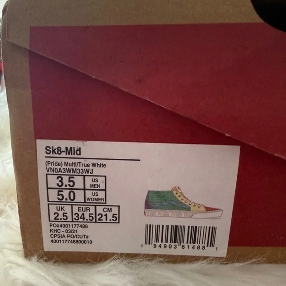 Vans Sk8 Mid High Top Sneakers Womens 5 NEW Pride‎ Rainbow Multi Colored