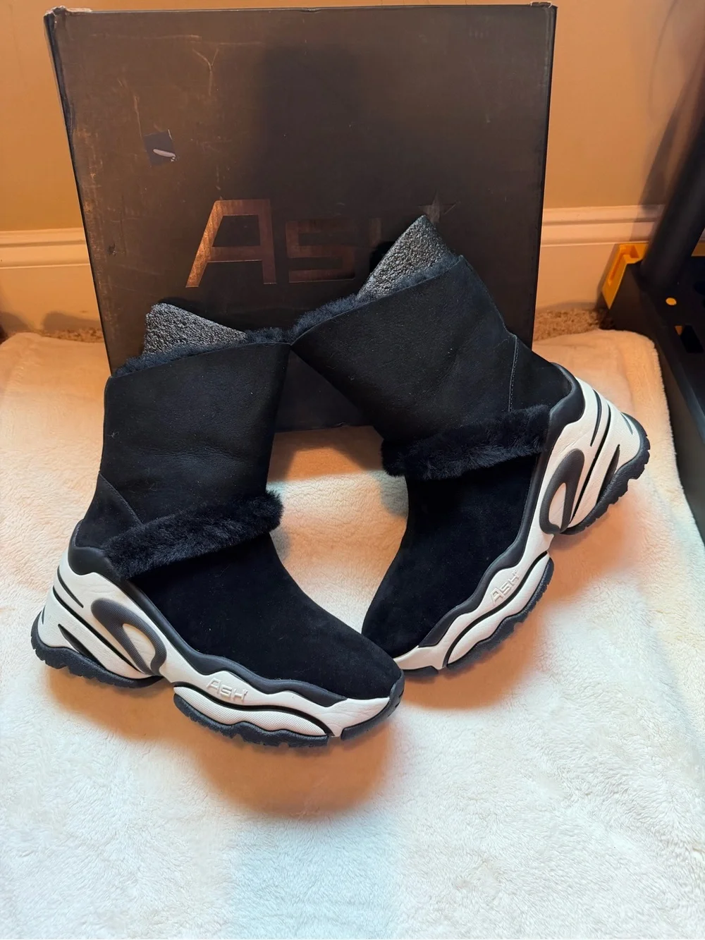 ASH Women’s Black Shearlings High Top Sneaker Booties