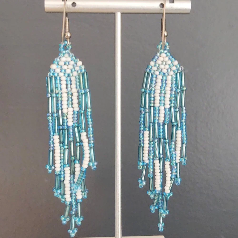 Long fringe seed and bugle bead earrings