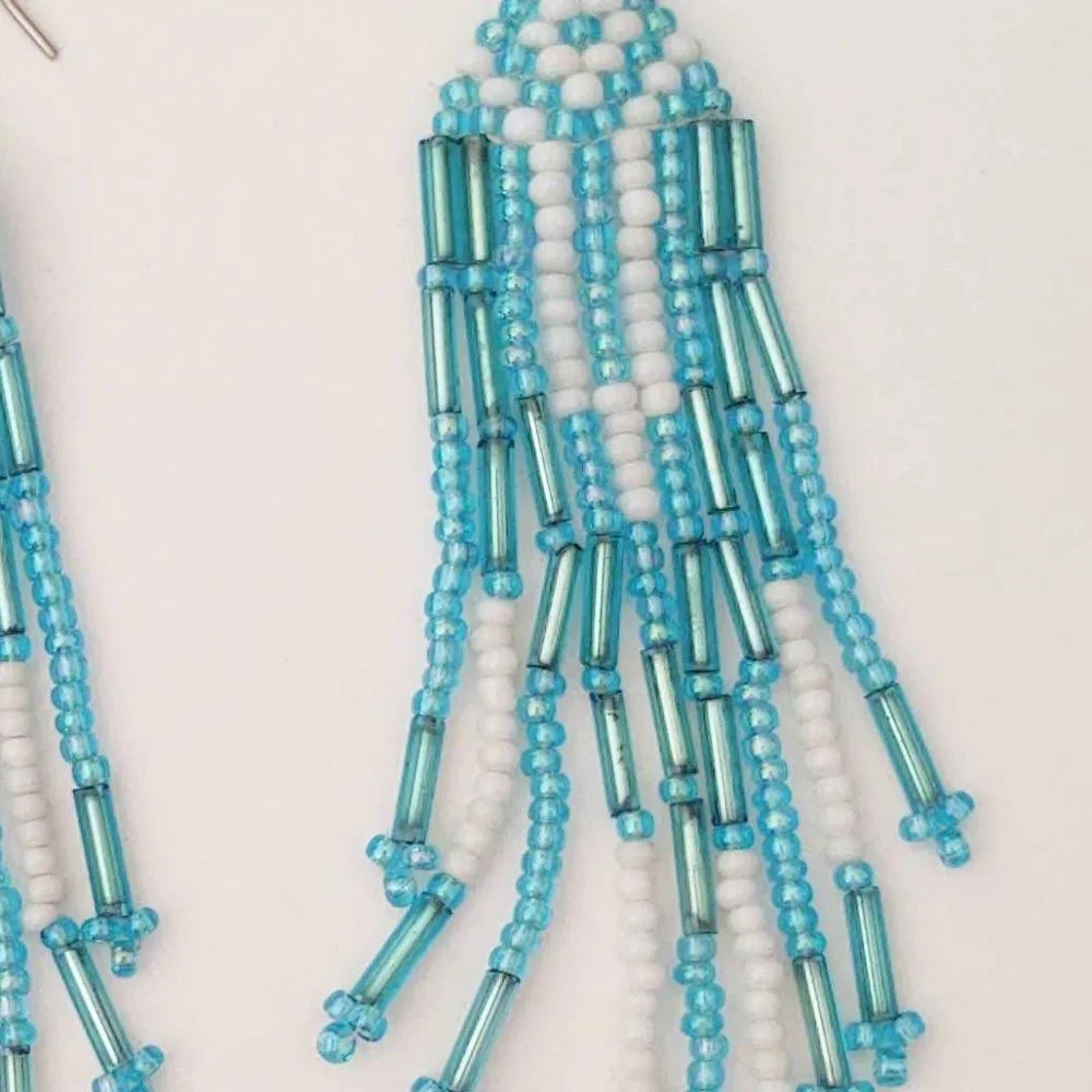 Long fringe seed and bugle bead earrings
