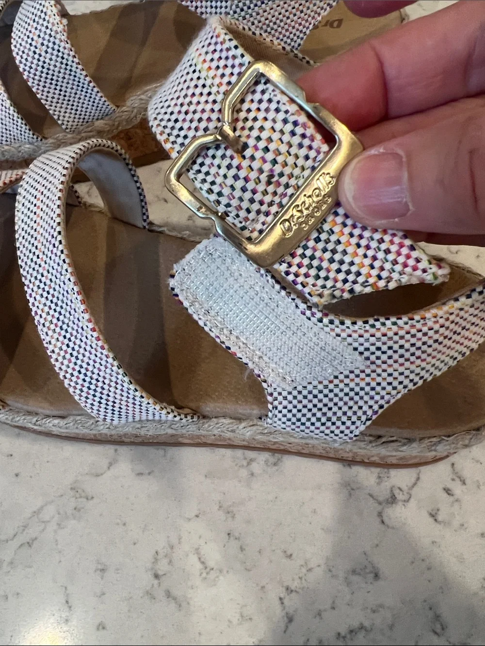 New Dr. Scholl's Multicolor Sparkle Wedge Sandals with Tan Footbed