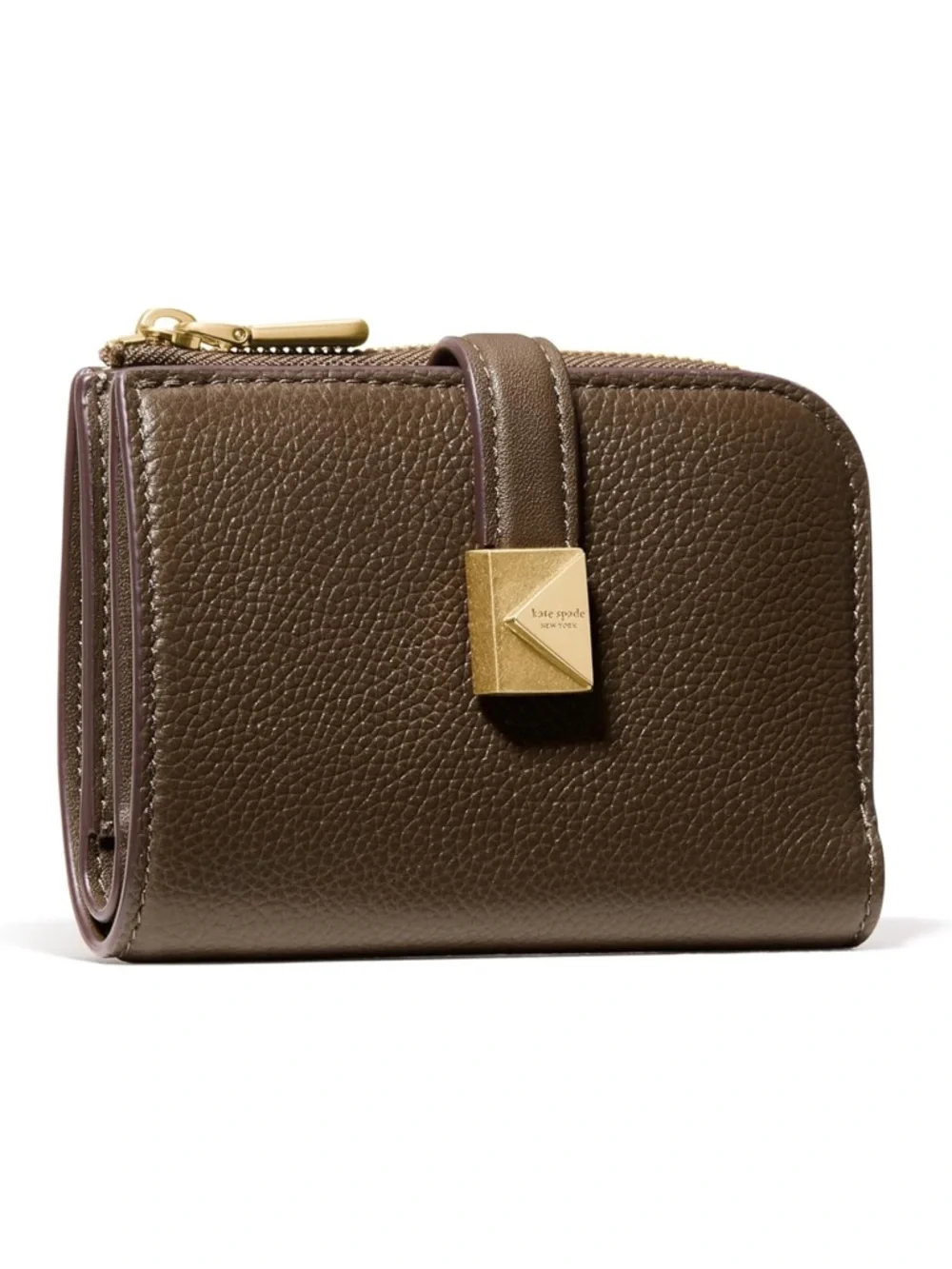 Kate Spade Burnt Sage Pebbled Leather Zip Around Wallet with Gold Hardware - New