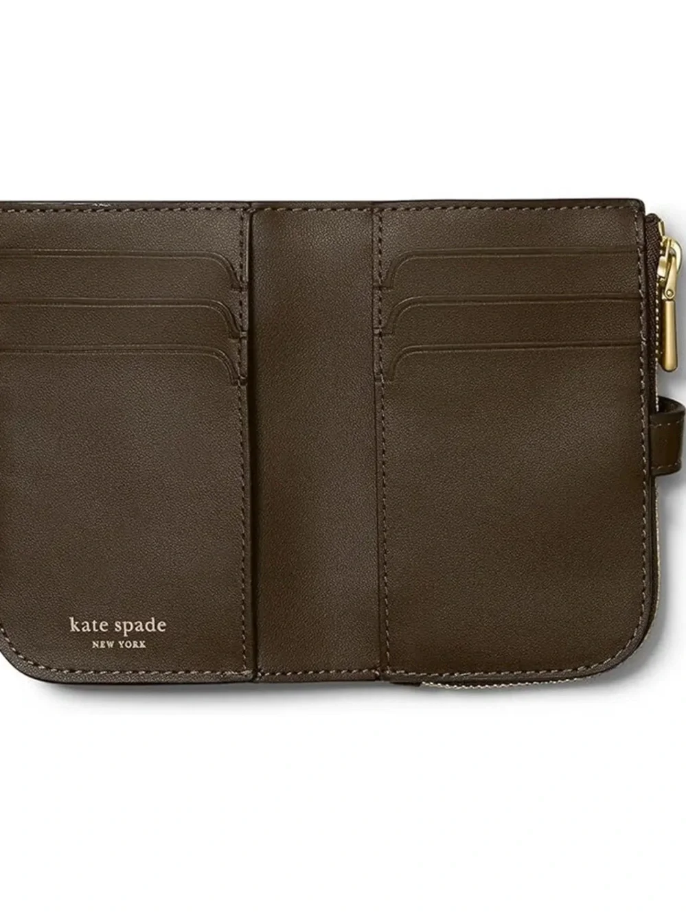Kate Spade Burnt Sage Pebbled Leather Zip Around Wallet with Gold Hardware - New