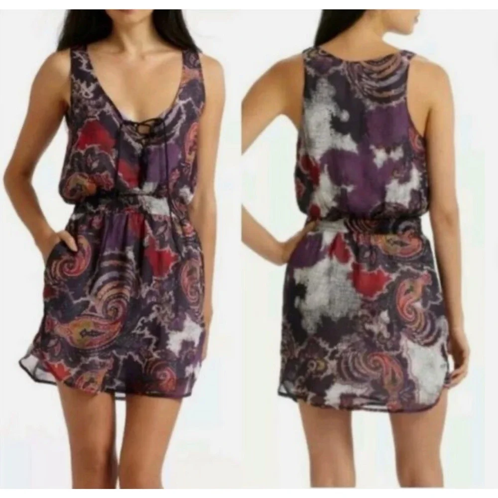 Free People Falling For Georgette Dress Womens Extra Small Smocked Paisley Lined