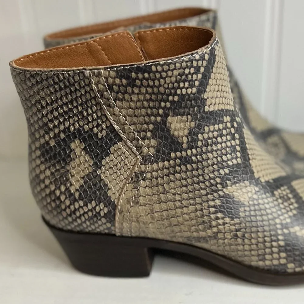 Lucky Brand | Beige Snake-Embossed Bhadie Leather Bootie - Women Size 7.5