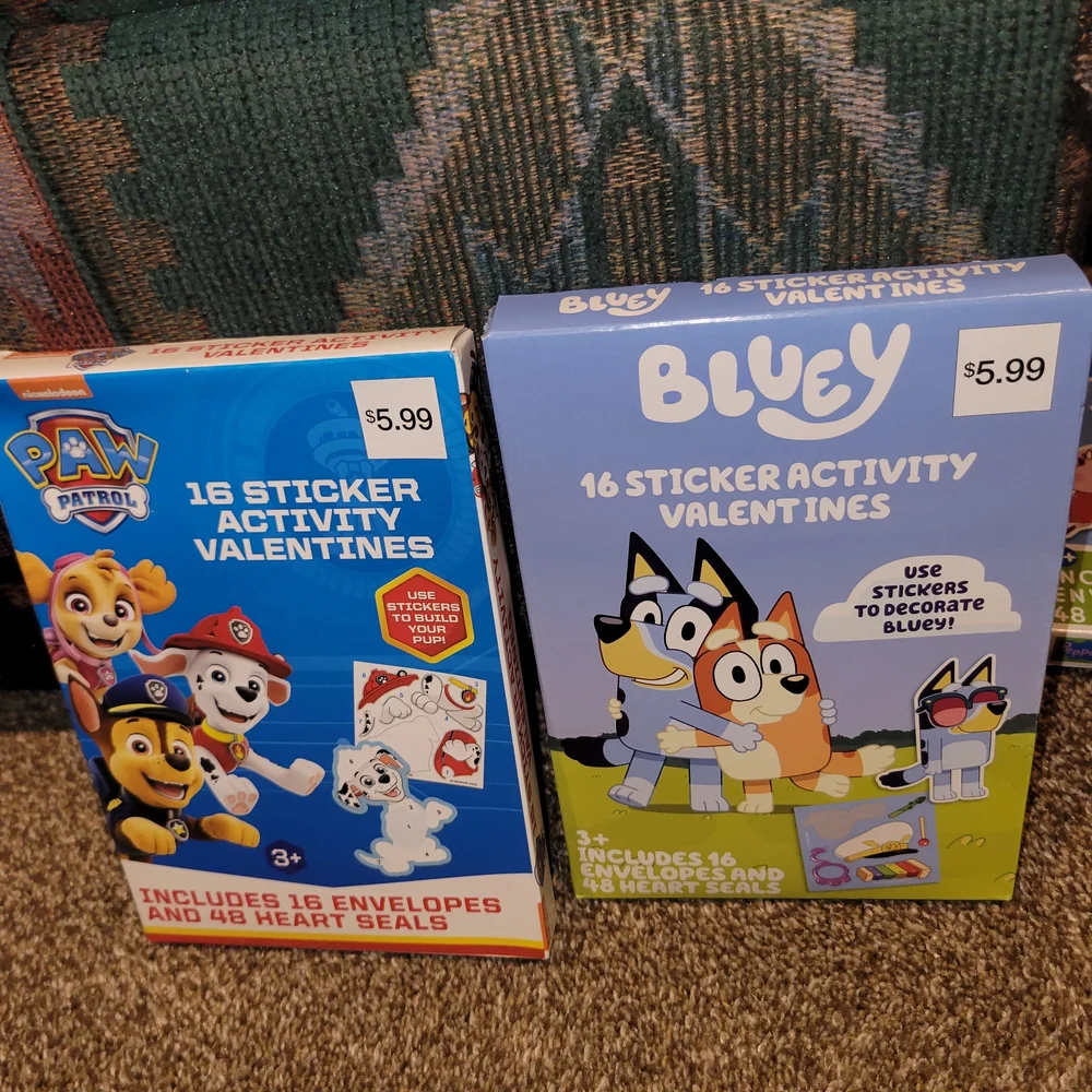 Paw Patrol and Bluey Sticker Activity Valentines Set