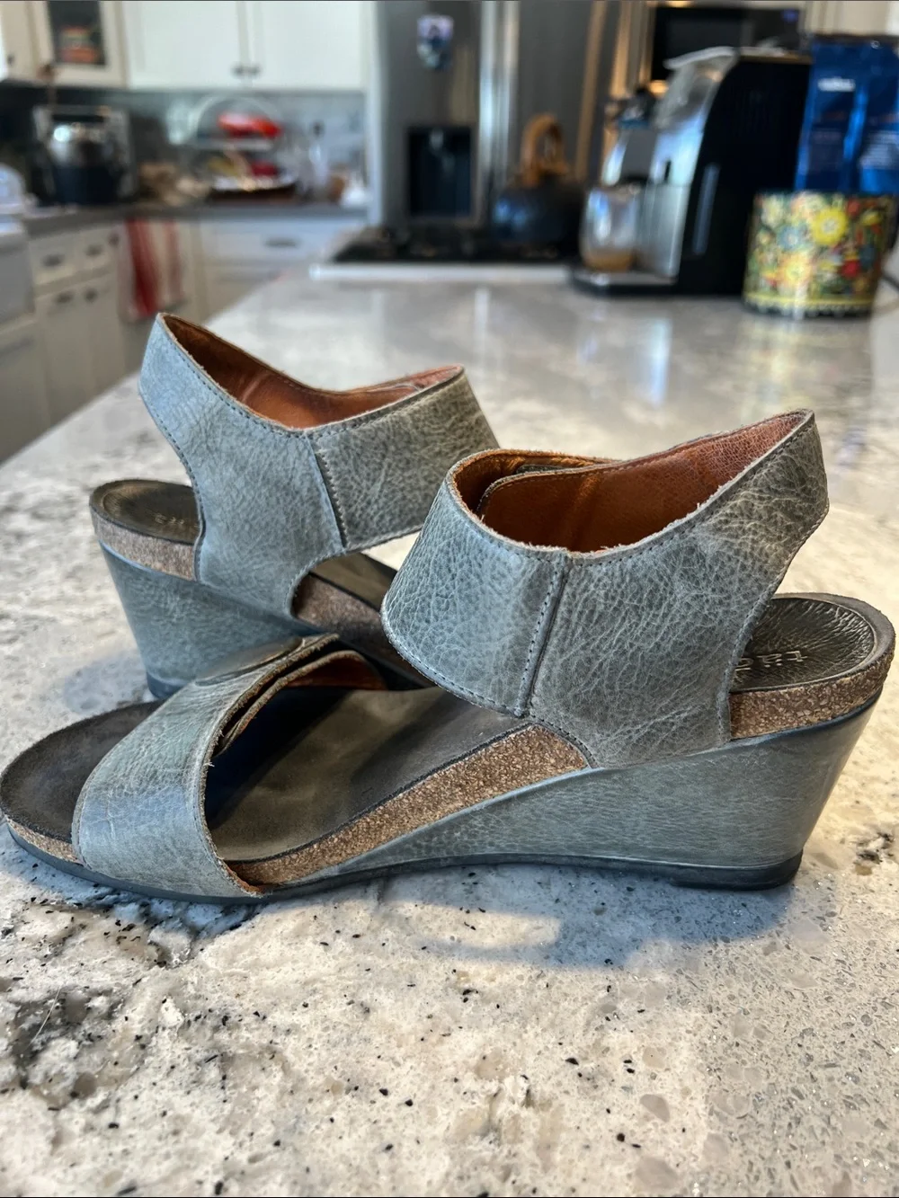 Taos Carousel 2 Leather Wedge Sandals Gray Size 37 US 6 6.5 Excellent Condition