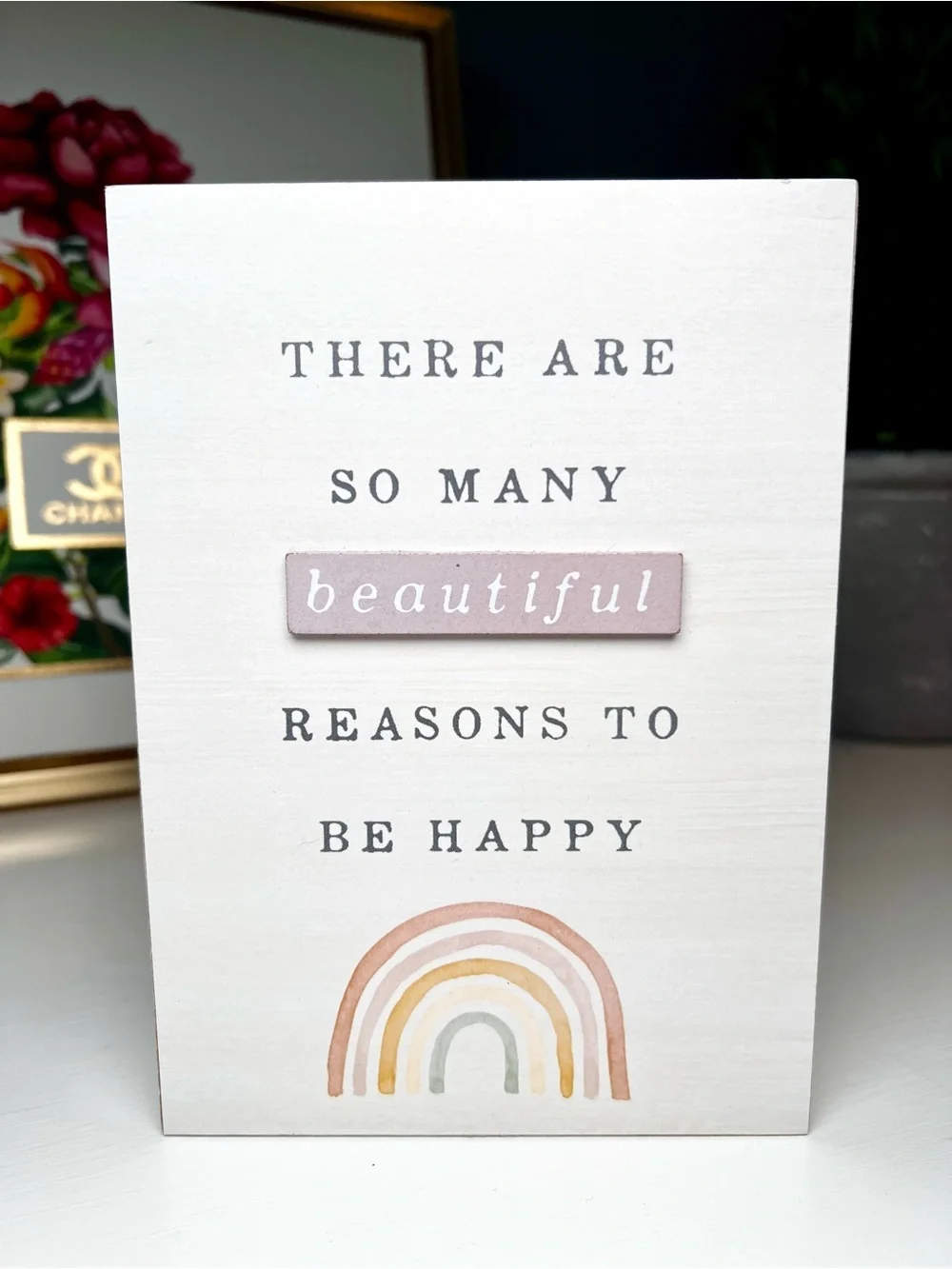 Boho “There Are So Many Beautiful Reasons to Be Happy” - Rainbow Decorative Sign