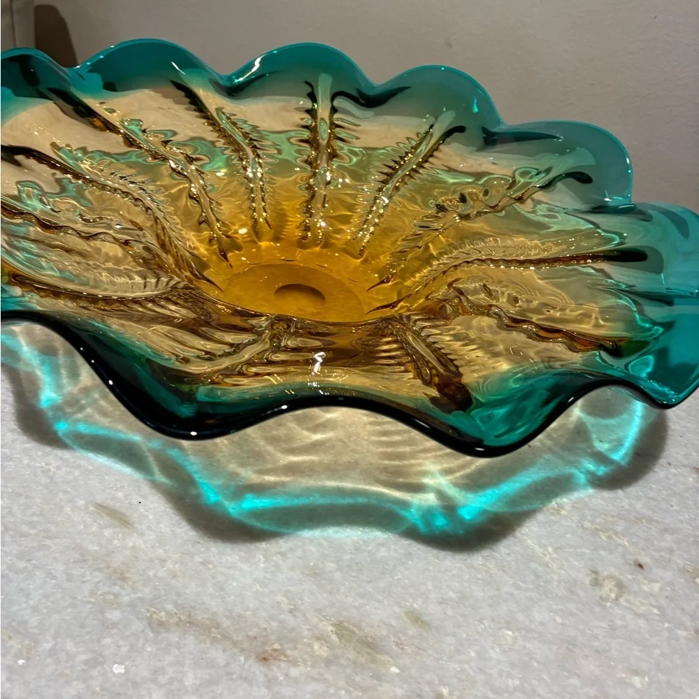 VINTAGE Venetian Murano glass Centerpiece bowl 1970s Sommerso Freeform Flower