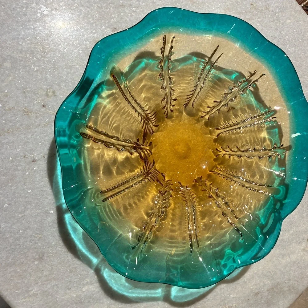 VINTAGE Venetian Murano glass Centerpiece bowl 1970s Sommerso Freeform Flower