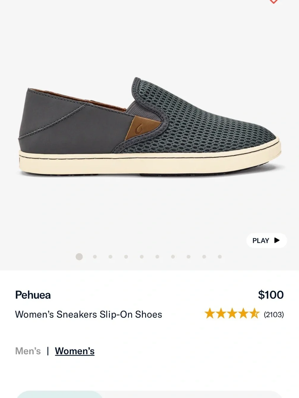 Olukai Pehuea Mesh Slip-On Sneakers in Charcoal Gray Women’s 10