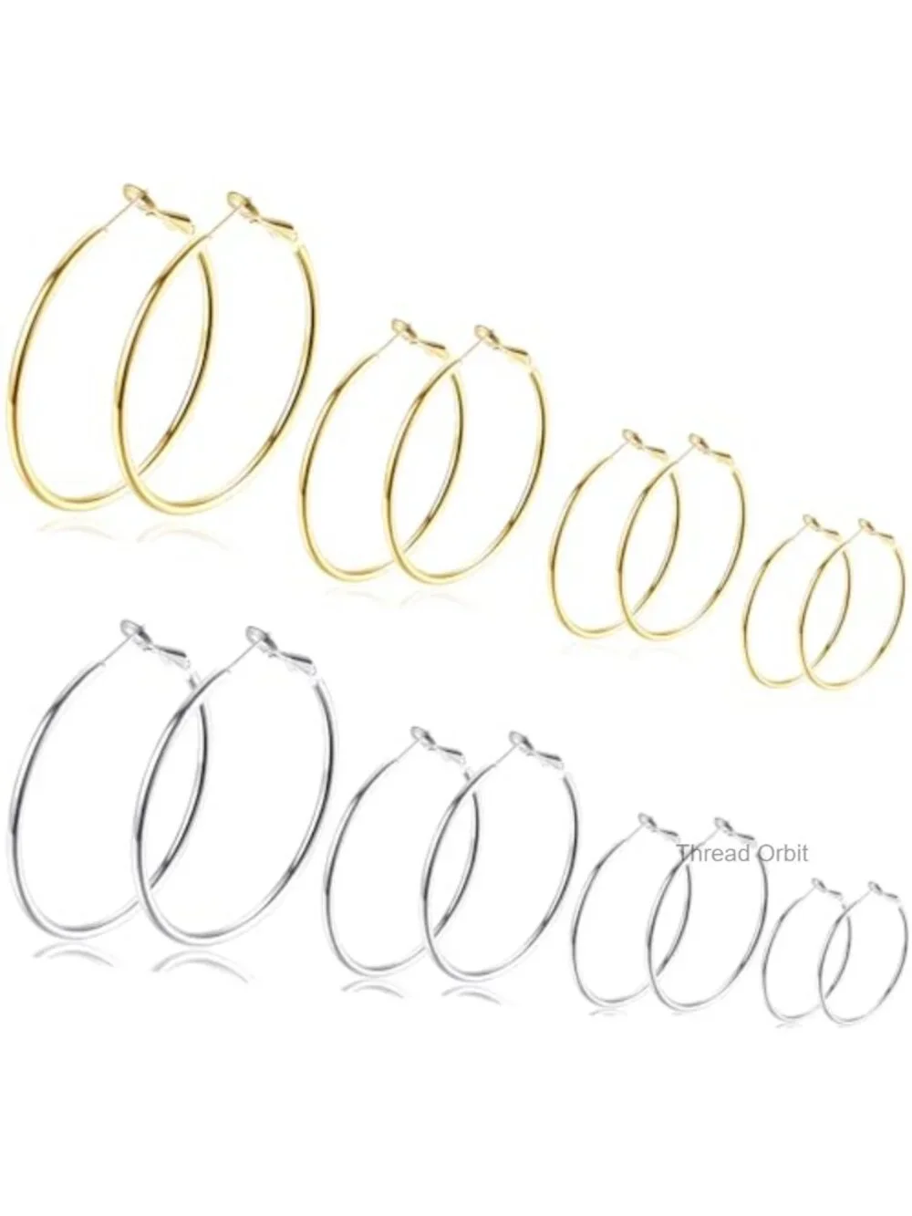 8 Pair Gold Silver Hoop Earrings Set Chunky Pearl Twisted Statement Earrings
