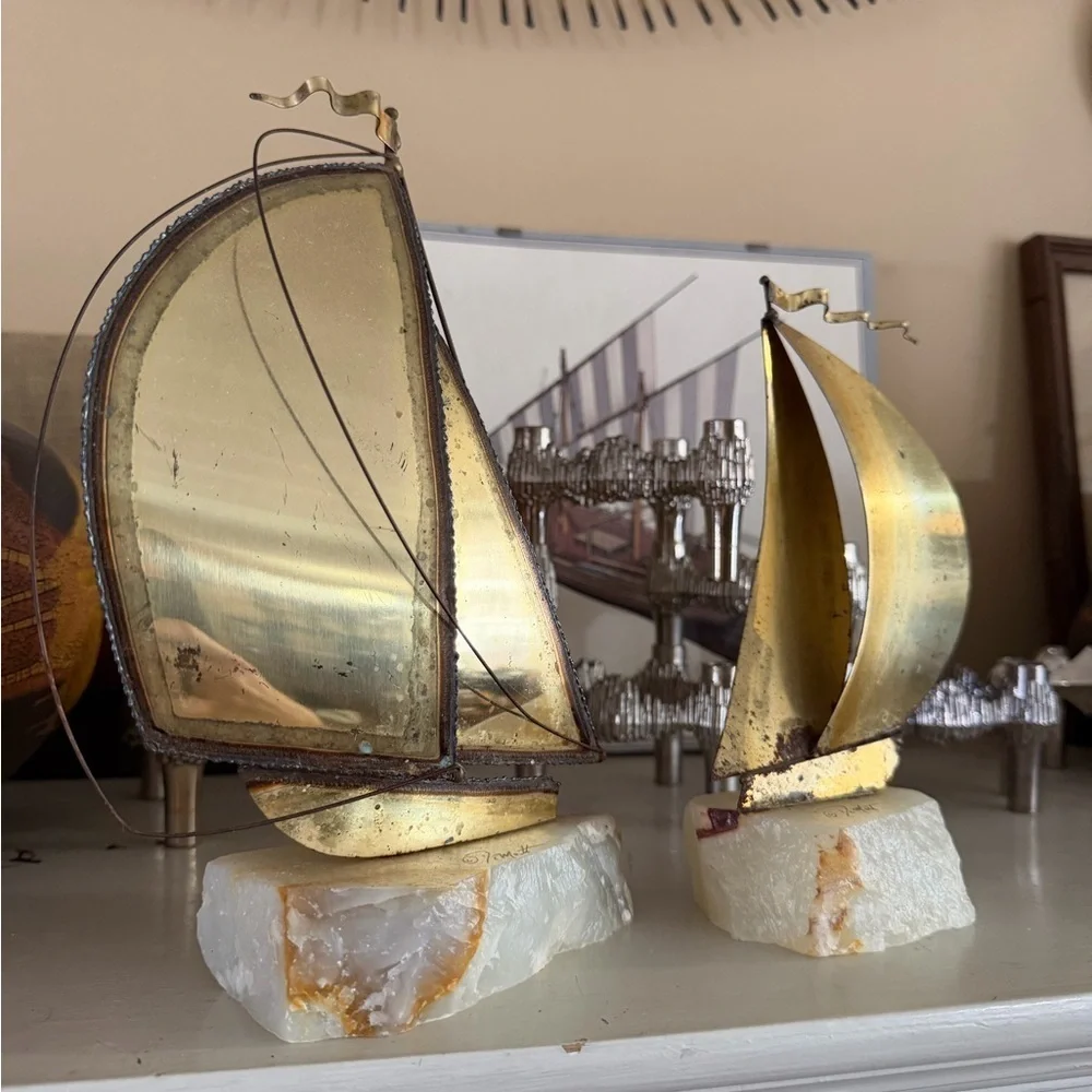 Vintage DeMott Brutalist Sailboat Sculptures - Set of Two