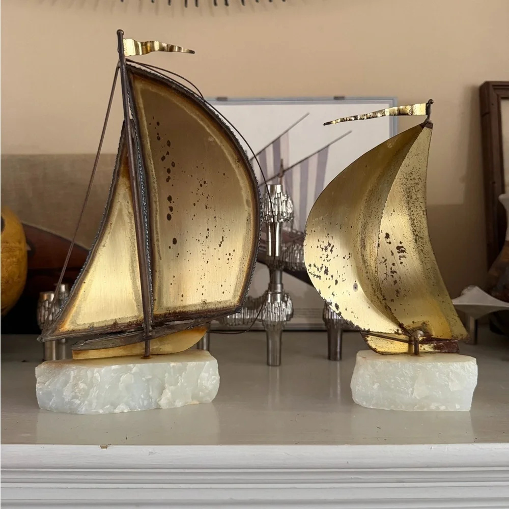 Vintage DeMott Brutalist Sailboat Sculptures - Set of Two