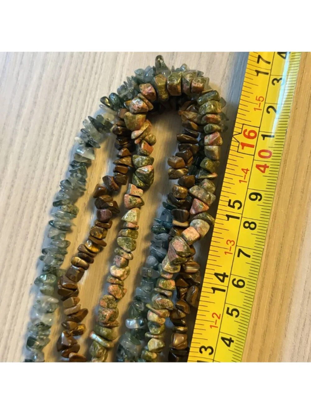 Boho Natural Stone Chip Necklace Bundle Tiger's Eye Unakite Moss Agate Long 32