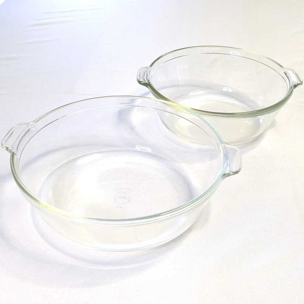 Vintage Pyrex Clear Glass Round Casserole Dish Set 023 1.5QT & 024 2QT USA Made